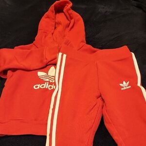 Adidas Kids Red Sweatpants & Hoodie Set